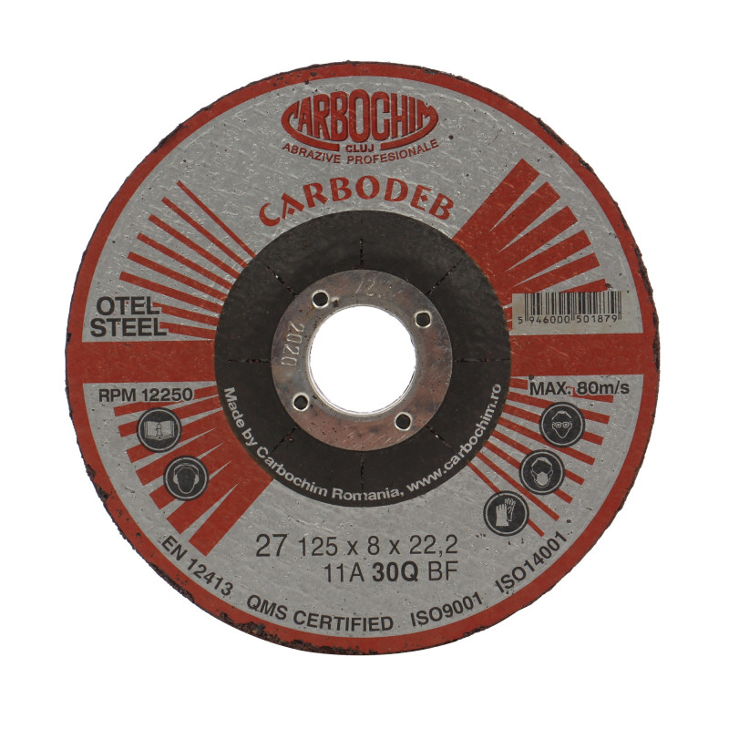 Disc polizare otel, Carbochim 11ABACH27E, 125 x 22.2 x 8 mm