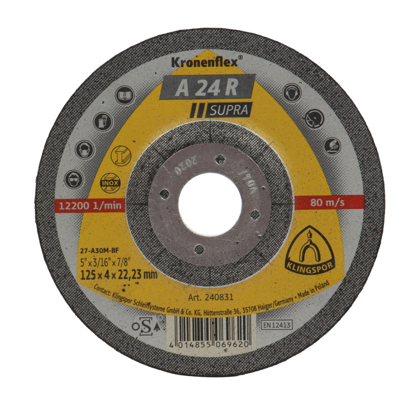 Disc polizare otel, Klingspor A 24 R Supra, 125 x 22.23 x 4 mm