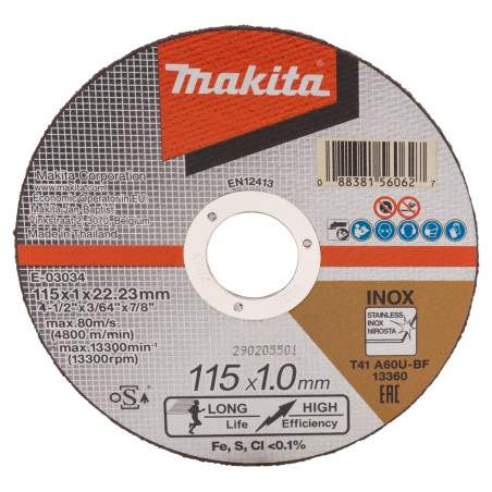 Disc taiere inox, Makita A60U, 115 x 22.23 x 1 mm
