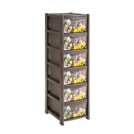 Dulap pentru gradina, cu 6 sertare, polipropilena, maro, 50 x 40 x 135 cm