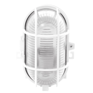 Aplica etansa Hoff, 1 x E27 (max 60W), ovala, 173 mm, IP54, interior / exterior, grilaj din plastic