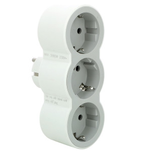 Adaptor 3 prize Legrand 694518, 16 A, alb + gri, contact de protectie, protectie copii, frontal
