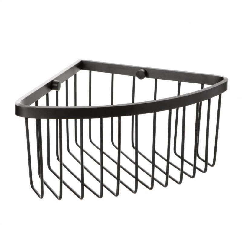 Etajera baie din aluminiu Tatay S6603100, montaj pe colt, finisaj negru, 20 x 20 x 11.5 cm