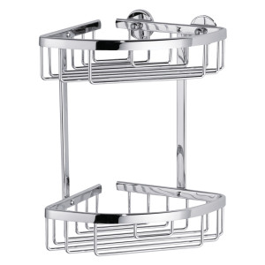 Etajera baie din aluminiu tesa Aluxx 40205, autoadeziva, montaj pe colt, 2 rafturi, 26 x 16.3 x 17 cm