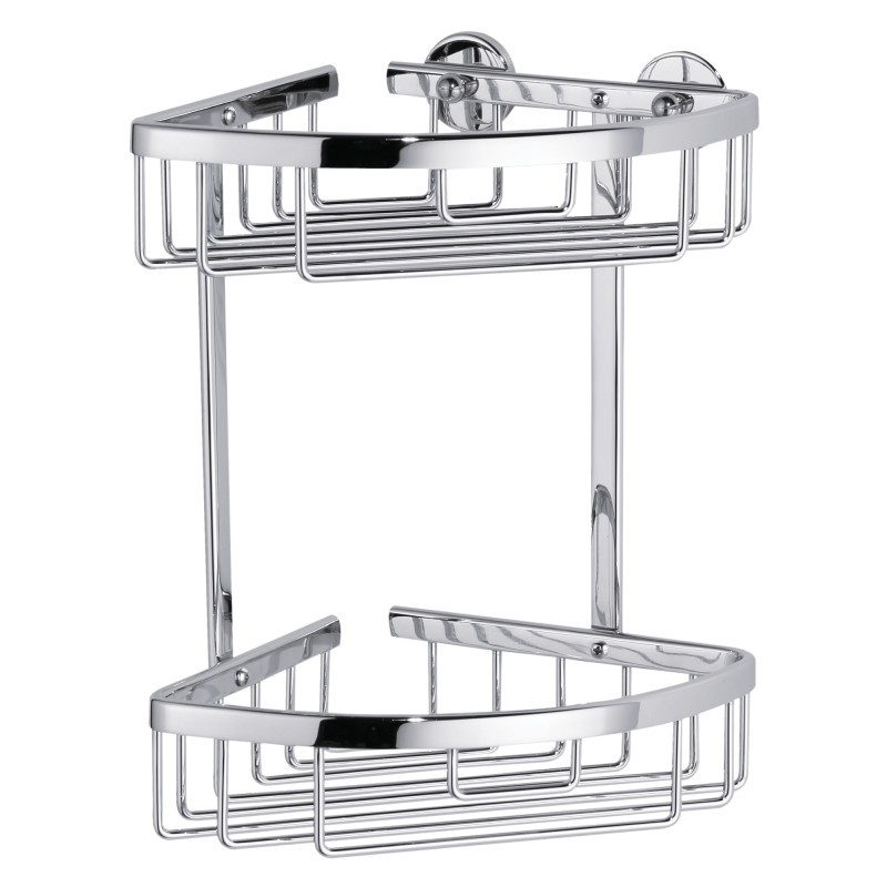 Etajera baie din aluminiu tesa Aluxx 40205, autoadeziva, montaj pe colt, 2 rafturi, 26 x 16.3 x 17 cm