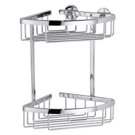 Etajera baie din aluminiu tesa Aluxx 40205, autoadeziva, montaj pe colt, 2 rafturi, 26 x 16.3 x 17 cm