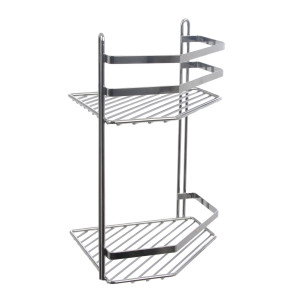 Etajera baie din inox ES076, montaj pe colt, finisaj cromat, doua rafturi, 20 x 20 x 30 cm