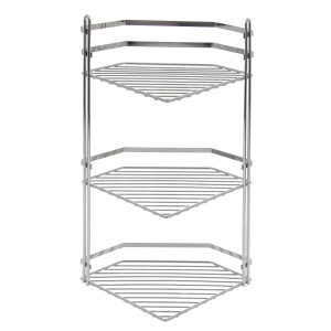 Etajera baie din metal ES076, montaj pe colt, finisaj cromat, trei rafturi, 20 x 20 x 50 cm