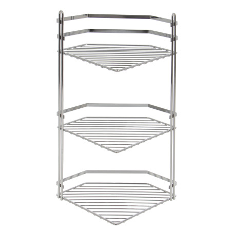 Etajera baie din metal ES076, montaj pe colt, finisaj cromat, trei rafturi, 20 x 20 x 50 cm
