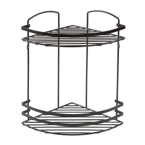 Etajera baie din metal LM008.11, montaj pe colt, doua rafturi, 24 x 24 x 37 cm