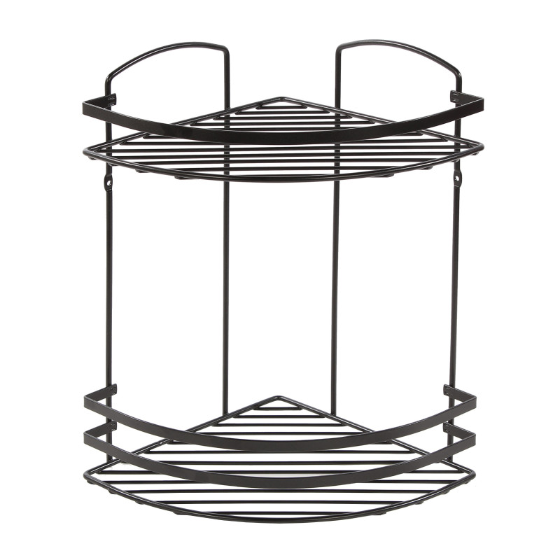 Etajera baie din metal LM008.11, montaj pe colt, doua rafturi, 24 x 24 x 37 cm