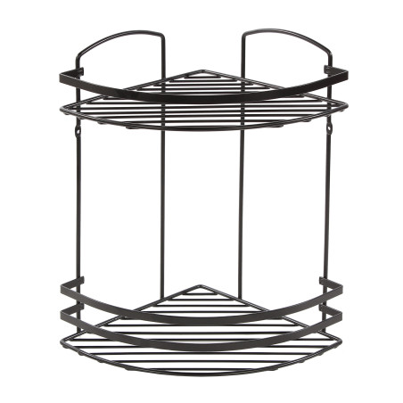Etajera baie din metal LM008.11, montaj pe colt, doua rafturi, 24 x 24 x 37 cm