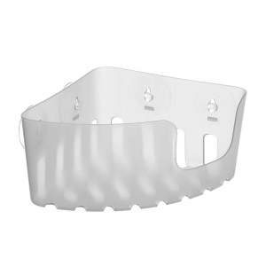 Etajera baie din plastic Glace S42032, montaj pe colt, ventuze, finisaj transparent, un raft, 20 x 20 x 11 cm