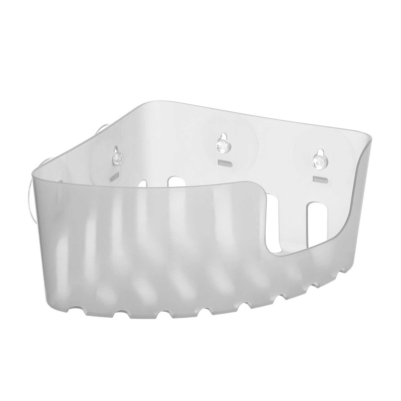 Etajera baie din plastic Glace S42032, montaj pe colt, ventuze, finisaj transparent, un raft, 20 x 20 x 11 cm