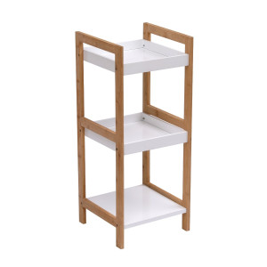 Etajera Dalia, MDF + bambus, alb + bambus, 30 x 30 x 72 cm, 1C