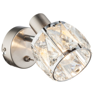 Aplica Kris 54356-1, 1 x E14, nichel mat + decoratiuni din sticla transparenta, clasica