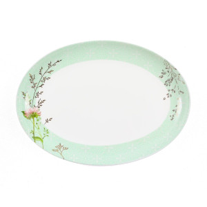 Farfurie ovala NMYP130T, sticla termica, alb + verde, 33 cm