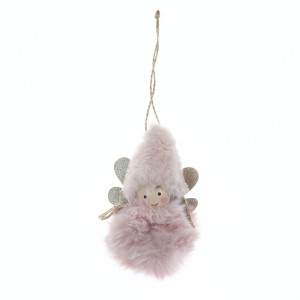 Figurina decorativa Craciun 20BJ881266, model ingeras, roz, 13.5 x 7 x 5 cm