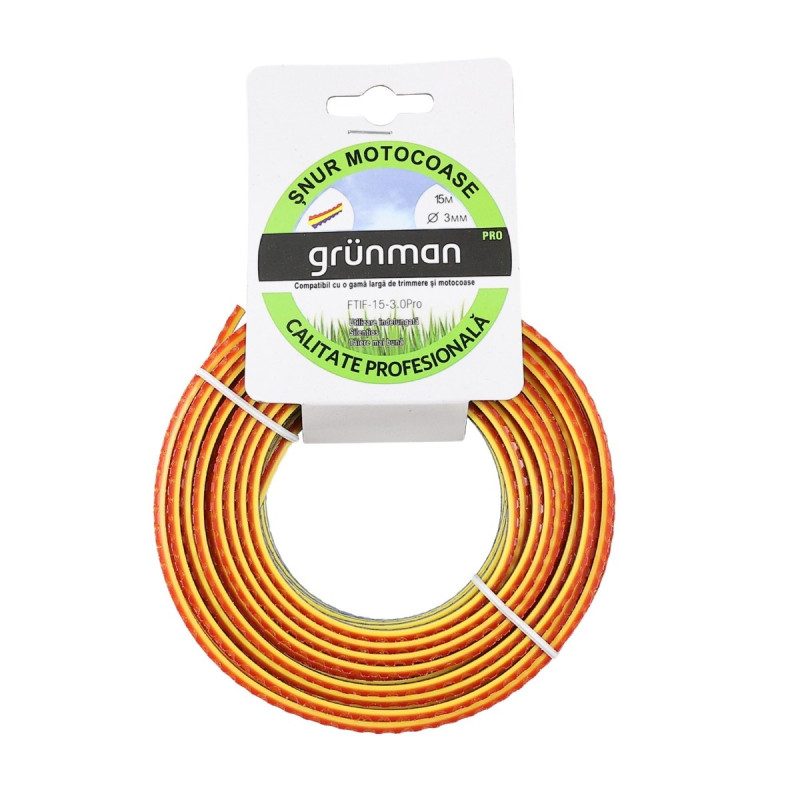 Fir motocoasa Grunman FTIF-15-3.0PRO Tricolor, profil patrat, PVC, 3 mm x 15 m
