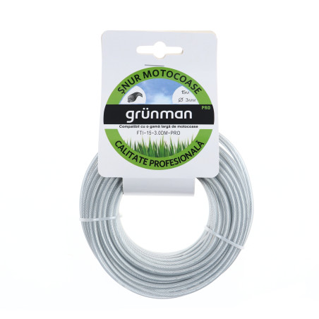Fir motocoasa Grunman, profesional, profil rotund, PVC cu insertie otel, 3.0 mm x 15 m