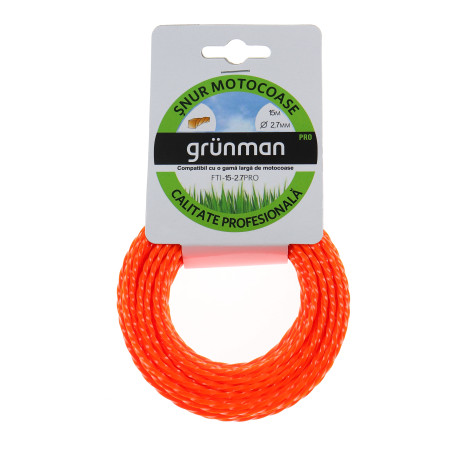 Fir motocoasa Grunman, profil patrat, PVC, 2.7 mm x 15 m