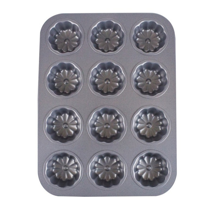 Forma de copt briose, otel cu acoperire teflon, dreptunghiulara, negru, 35.5 x 26.5 cm, 12 compartimente