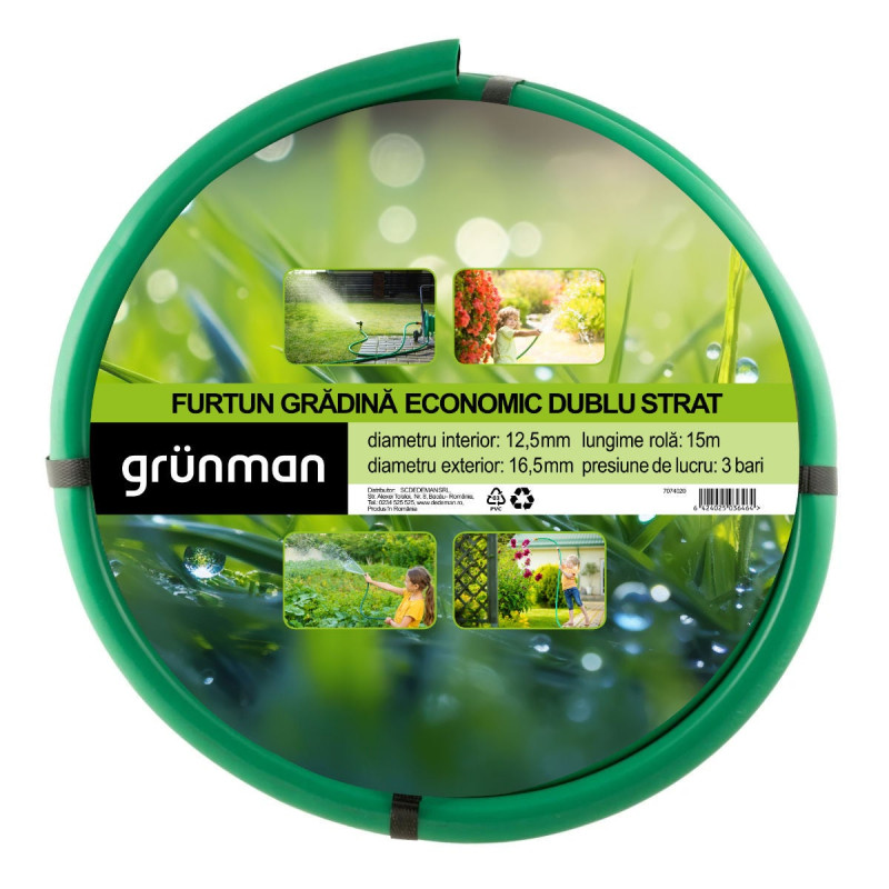 Furtun de gradina, pentru apa, Grunman Economic, dublu strat, 12.5 mm, rola 15 m