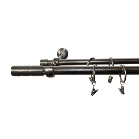 Galerie dubla metal, DE-GZ06N, nichel, 19 + 16 mm / 240 cm, accesorii incluse