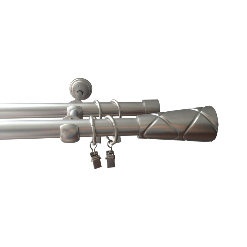 Galerie dubla metal, YF068240D-SN, nichel, 19 mm / 240 cm, accesorii incluse