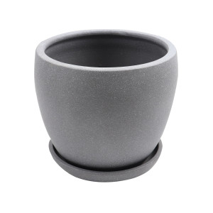Ghiveci ceramic, interior, rotund, gri, 24 x 21 cm, cu farfurie, Grey Sand