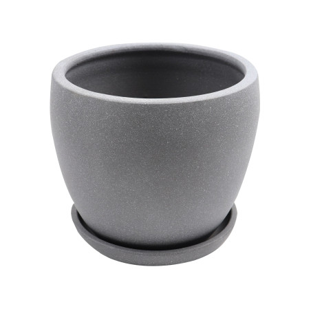 Ghiveci ceramic, interior, rotund, gri, 24 x 21 cm, cu farfurie, Grey Sand