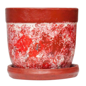 Ghiveci ceramic, interior / exterior, rotund, diverse culori, 14 x 13 cm, cu farfurie, AC1