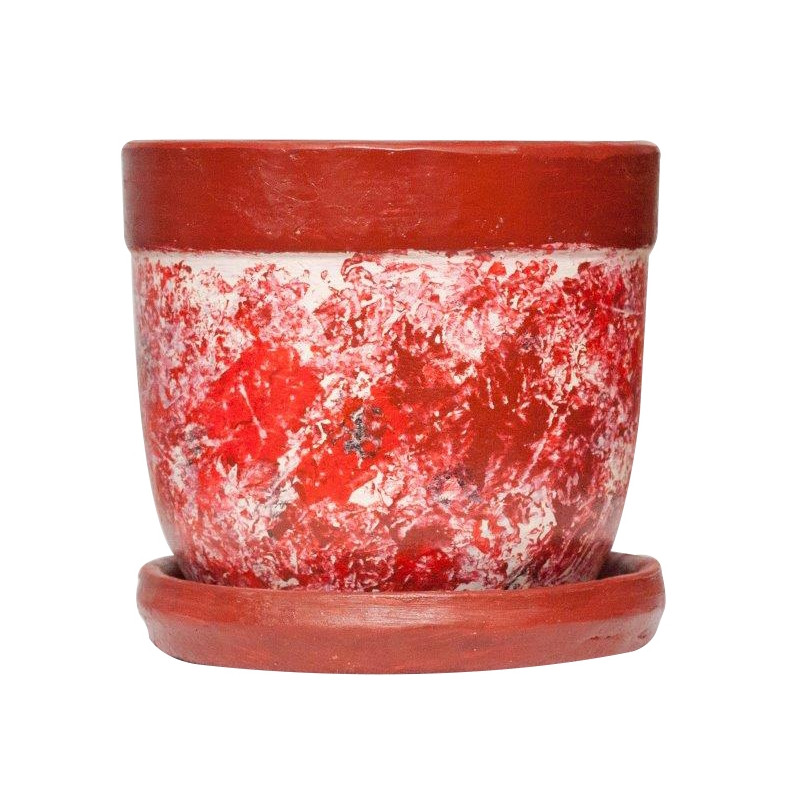 Ghiveci ceramic, interior / exterior, rotund, diverse culori, 14 x 13 cm, cu farfurie, AC1