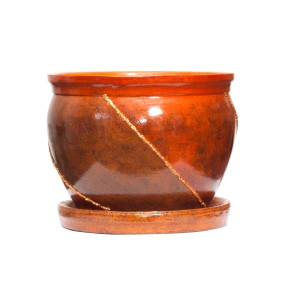 Ghiveci ceramic, interior / exterior, rotund, maro, 20 x 16 cm, cu farfurie, D20/3