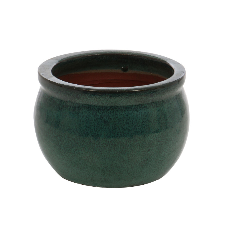 Ghiveci ceramic, interior / exterior, rotund, verde, 15 x 13 cm, 21237 V