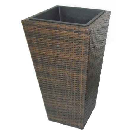 Ghiveci din metal + plastic cu finisaj ratan sintetic PLTP-1390, patrat, maro 40 x 40 x 75 cm