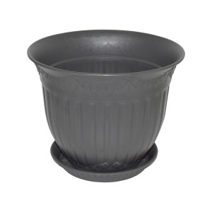 Ghiveci din plastic Calla, cu farfurie, antracit, D 30 cm