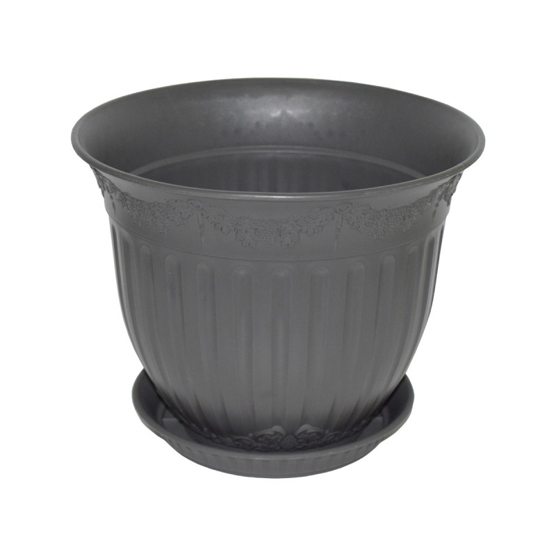 Ghiveci din plastic Calla, cu farfurie, antracit, D 30 cm