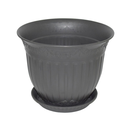 Ghiveci din plastic Calla, cu farfurie, antracit, D 30 cm