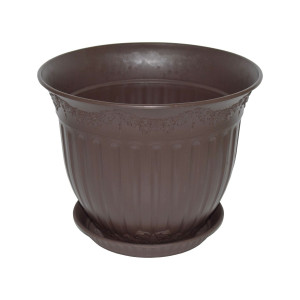 Ghiveci din plastic Calla, cu farfurie, bronz, D 45 cm