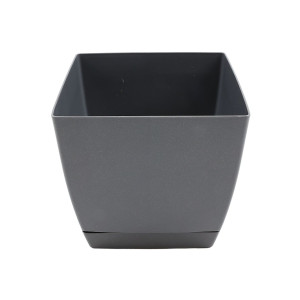 Ghiveci din plastic Coubi, cu farfurie, grafit, D 15.5 cm