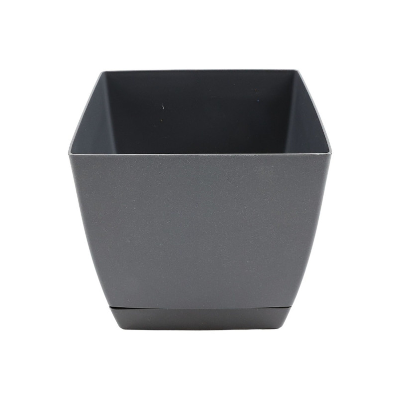 Ghiveci din plastic Coubi, cu farfurie, grafit, D 18 cm