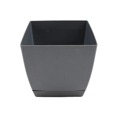 Ghiveci din plastic Coubi, cu farfurie, grafit, D 18 cm