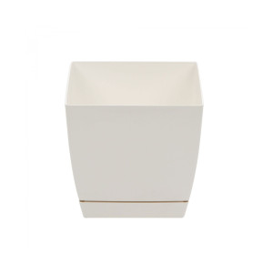 Ghiveci din plastic Coubi, cu farfurie, patrat, alb 15.5 x 15.5 x 14.2 cm