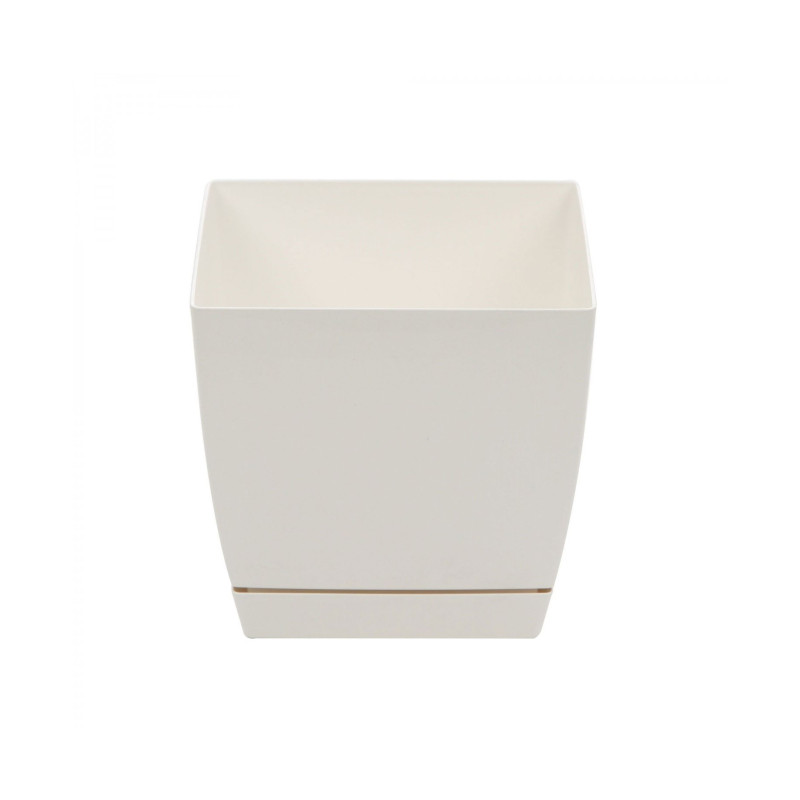 Ghiveci din plastic Coubi, cu farfurie, patrat, alb 15.5 x 15.5 x 14.2 cm