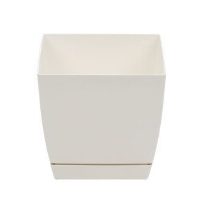 Ghiveci din plastic Coubi, cu farfurie, patrat, alb 24 x 24 x 22 cm