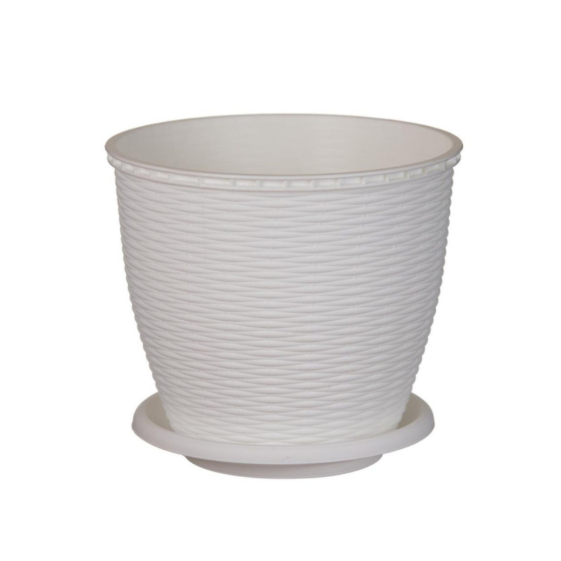 Ghiveci din plastic, Critex, cu farfurie, alb, D 17.5 cm
