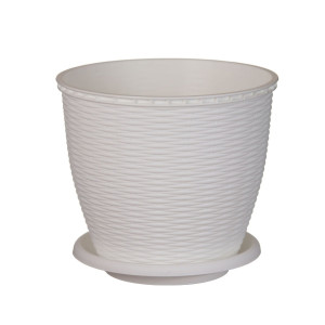 Ghiveci din plastic, Critex, cu farfurie, alb, D 22.5 cm