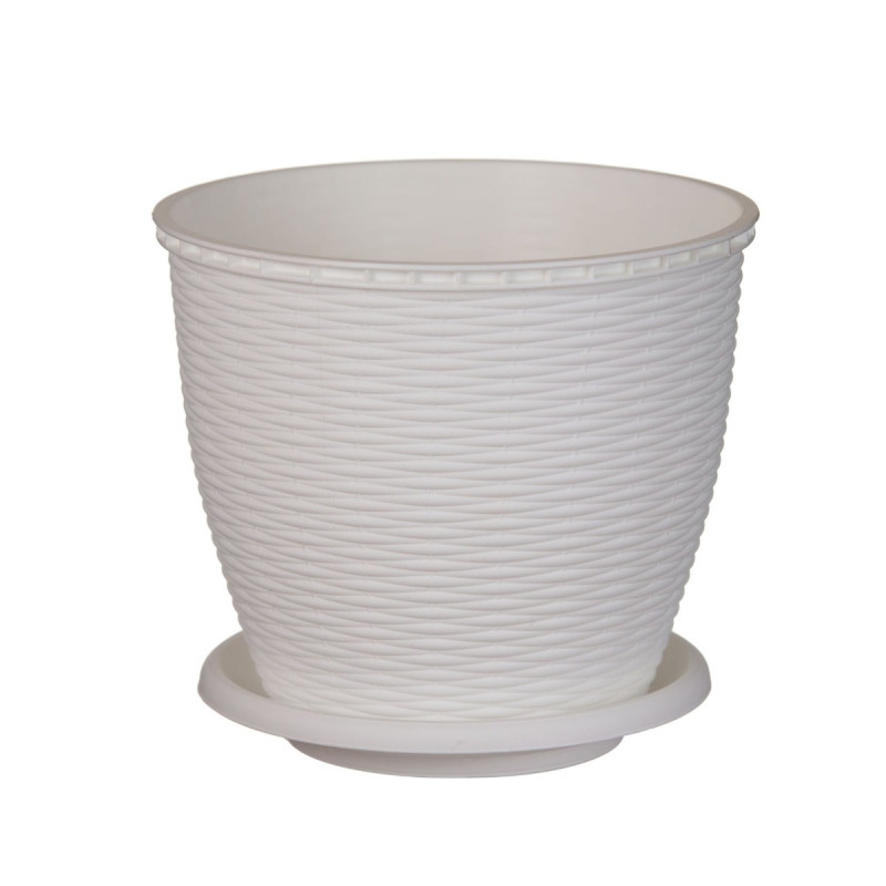 Ghiveci din plastic, Critex, cu farfurie, alb, D 22.5 cm