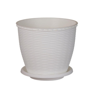 Ghiveci din plastic, Critex, cu farfurie, alb, D 29.5 cm